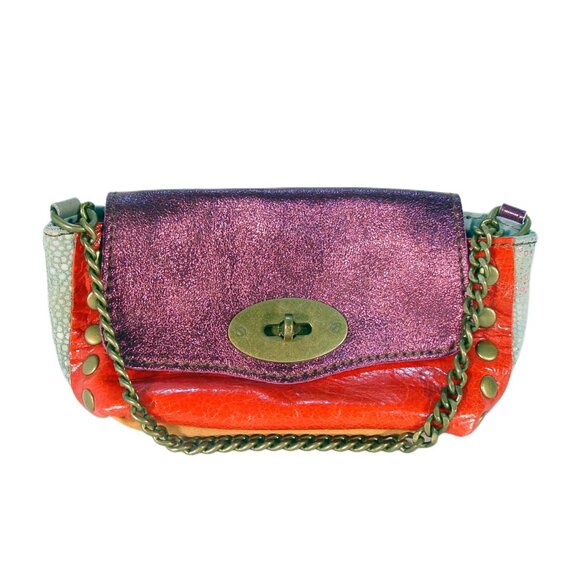 EBARRITO Colorblock Leather Chain Crossbody /Mini Bag Wristlet - Made in ITALY - Picture 10 of 11
